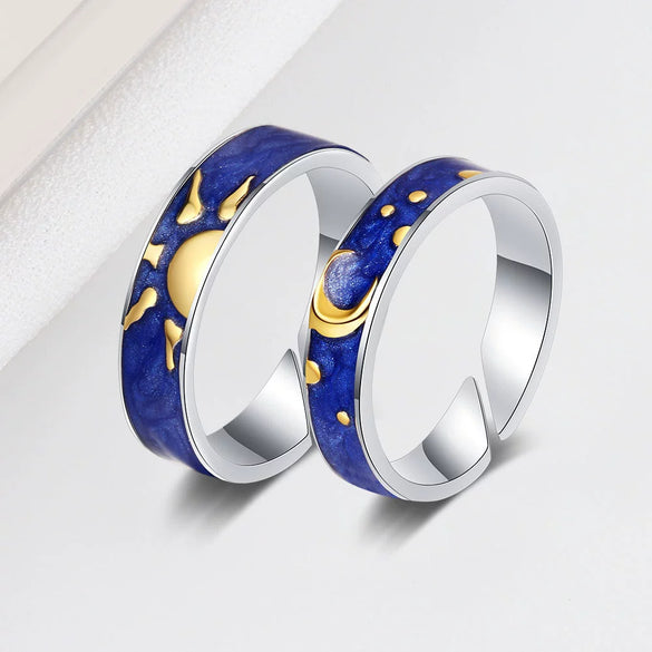 Couple Style Sterling Silver Geometric Ring With Electroplating