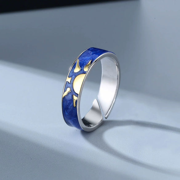 Couple Style Sterling Silver Geometric Ring With Electroplating