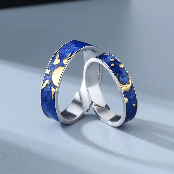 Couple Style Sterling Silver Geometric Ring With Electroplating
