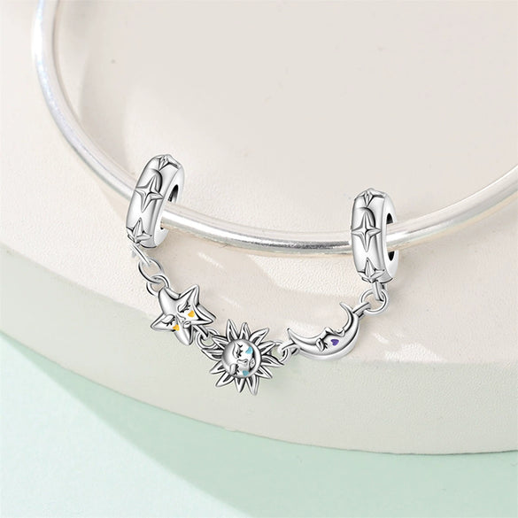 Couple Sun Moon Safety Chain Charm Hanging Beads Diy Jewelry Accessories Bracelet Necklace Silver Plated Dripping Oil Original Design