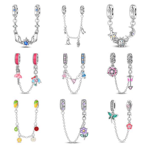 Couple Sun Moon Safety Chain Charm Hanging Beads Diy Jewelry Accessories Bracelet Necklace Silver Plated Dripping Oil Original Design