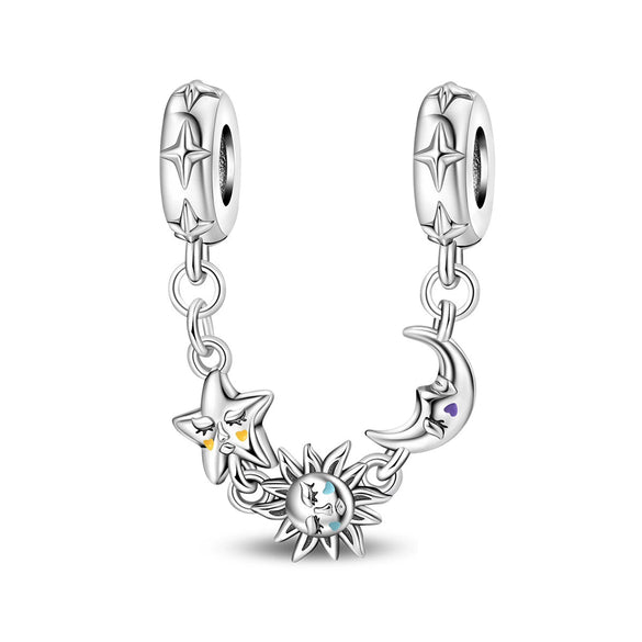 Couple Sun Moon Safety Chain Charm Hanging Beads Diy Jewelry Accessories Bracelet Necklace Silver Plated Dripping Oil Original Design