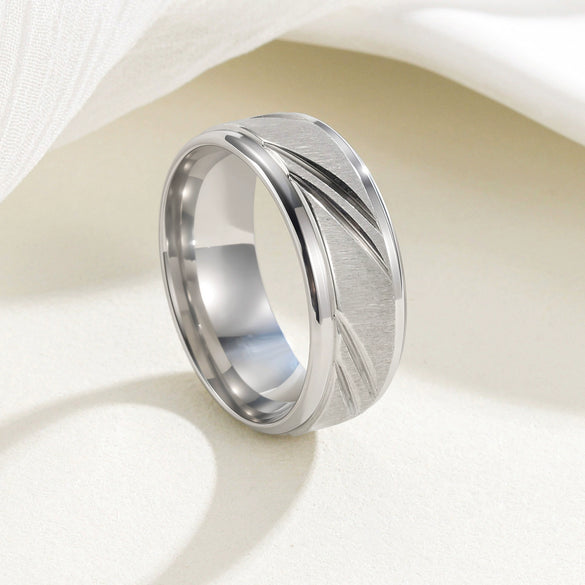 Couple Titanium Steel Ring Geometric Pattern Polish Style