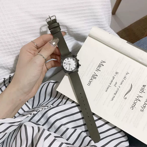 Couple Watch Alloy Case Imitation Leather Strap Square Dial Leisure Style