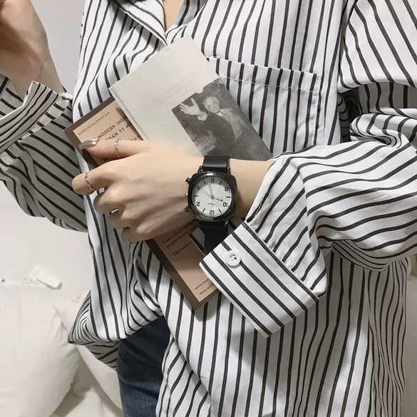 Couple Watch Alloy Case Imitation Leather Strap Square Dial Leisure Style