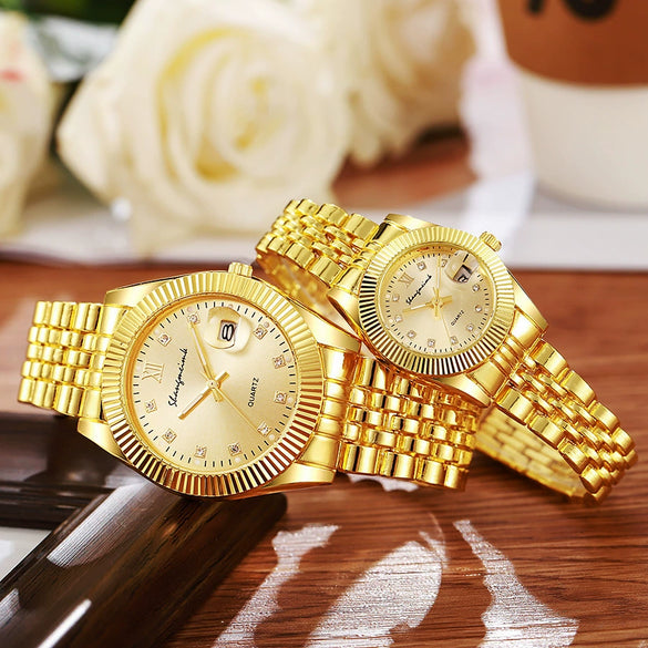Couple Watch Business Retro Temperament Steel Strip Alloy Quartz Watch With Round Dial And Single Folding Buckle