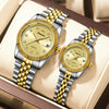 Couple Watches Alloy Stainless Steel Round Casual Quartz Business Style Waterproof Luminous Calendar