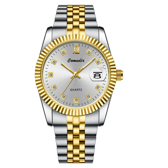 Couple Watches Alloy Stainless Steel Round Casual Quartz Business Style Waterproof Luminous Calendar