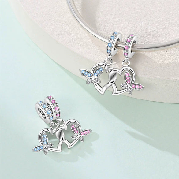 Couple Wings Heart Puzzle Charm Pendant Beads Diy Jewelry Bracelet Accessories Copper Silver Plated Dripping Oil Style