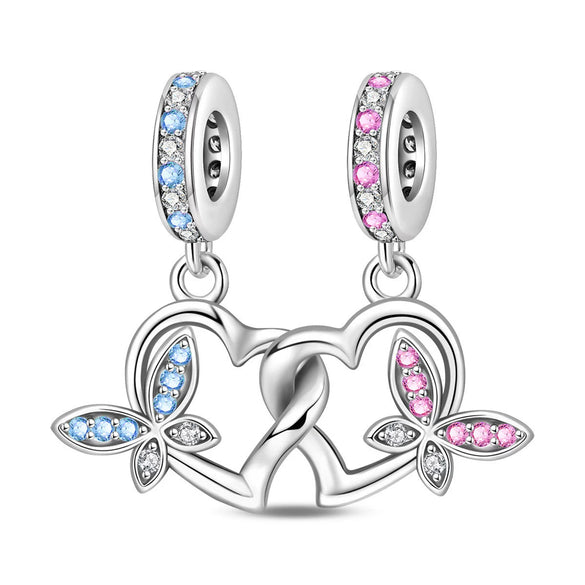 Couple Wings Heart Puzzle Charm Pendant Beads Diy Jewelry Bracelet Accessories Copper Silver Plated Dripping Oil Style