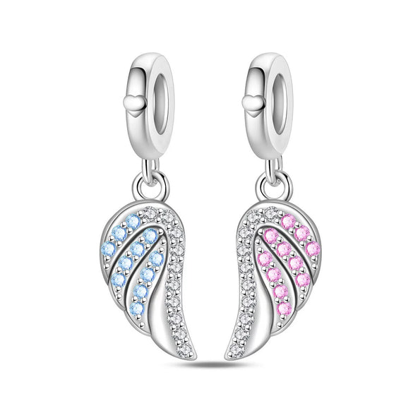 Couple Wings Heart Puzzle Charm Pendant Beads Diy Jewelry Bracelet Accessories Copper Silver Plated Dripping Oil Style