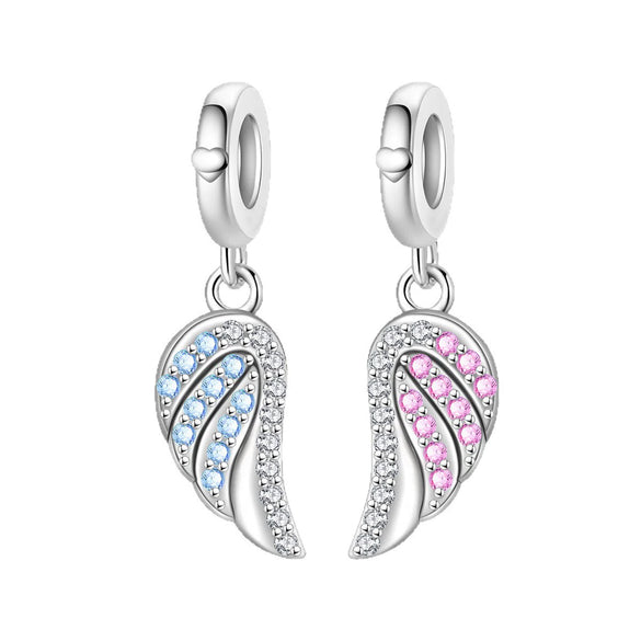 Couple Wings Heart Puzzle Charm Pendant Beads Diy Jewelry Bracelet Accessories Copper Silver Plated Dripping Oil Style