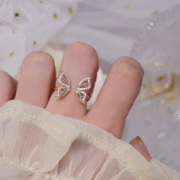 Couples Alloy Butterfly Opening Ring With Geometric Pattern And Electroplating Treatment