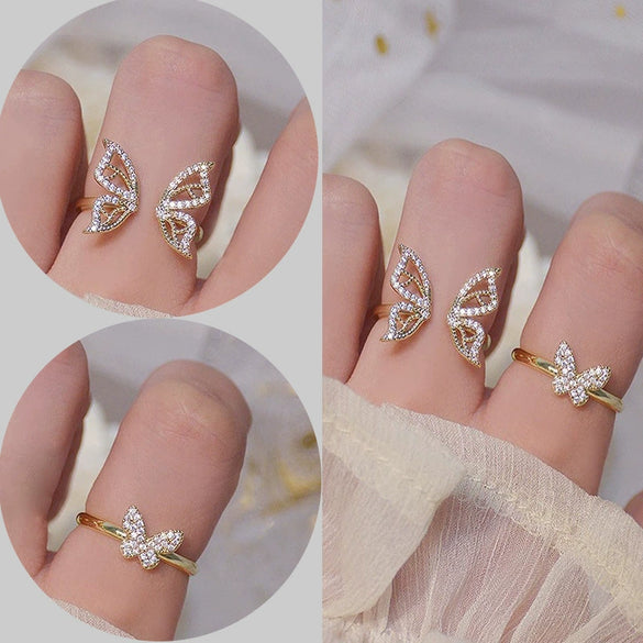 Couples Alloy Butterfly Opening Ring With Geometric Pattern And Electroplating Treatment