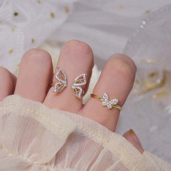 Couples Alloy Butterfly Opening Ring With Geometric Pattern And Electroplating Treatment