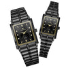 Couple's Business Style Alloy Case Stainless Steel Strap Rectangle Dial Watch With Printed Logo