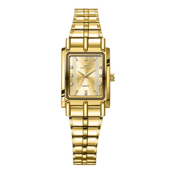 Couple's Business Style Alloy Case Stainless Steel Strap Rectangle Dial Watch With Printed Logo