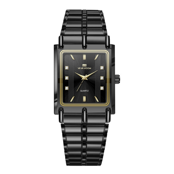 Couple's Business Style Alloy Case Stainless Steel Strap Rectangle Dial Watch With Printed Logo