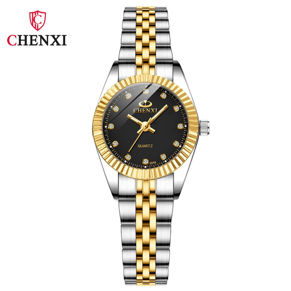 Couple's Business Style Quartz Watch With Rhinestones Alloy Case Stainless Steel Band And Round Dial