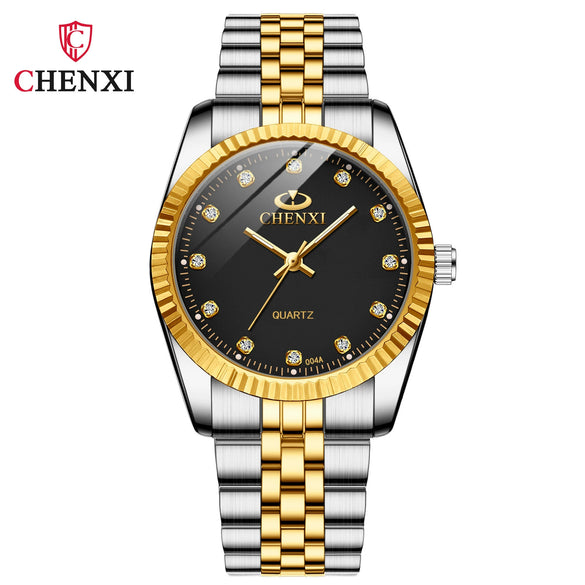 Couple's Business Style Quartz Watch With Rhinestones Alloy Case Stainless Steel Band And Round Dial