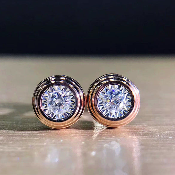 Couple's Copper Electroplated Geometric Pattern Inlaid Zircon Earrings