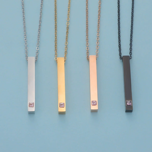 Couples Cuboid Stainless Steel Necklace With Geometric Pattern And Electroplating Treatment