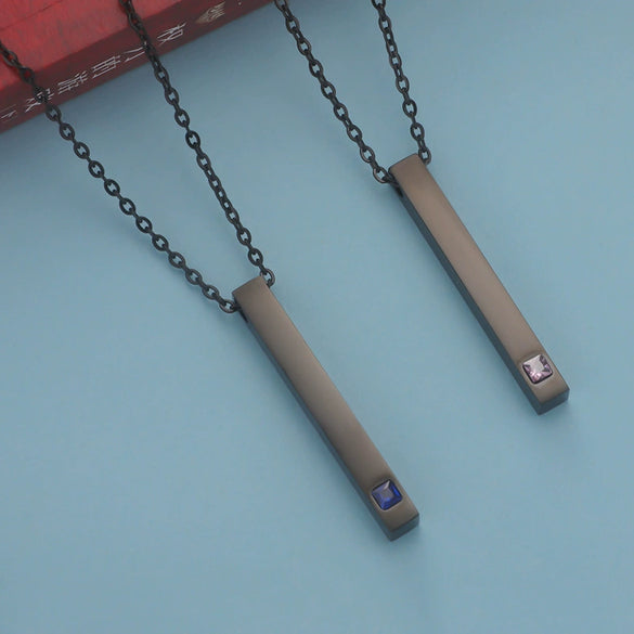 Couples Cuboid Stainless Steel Necklace With Geometric Pattern And Electroplating Treatment