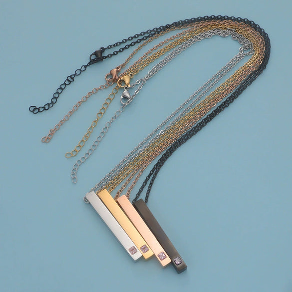 Couples Cuboid Stainless Steel Necklace With Geometric Pattern And Electroplating Treatment