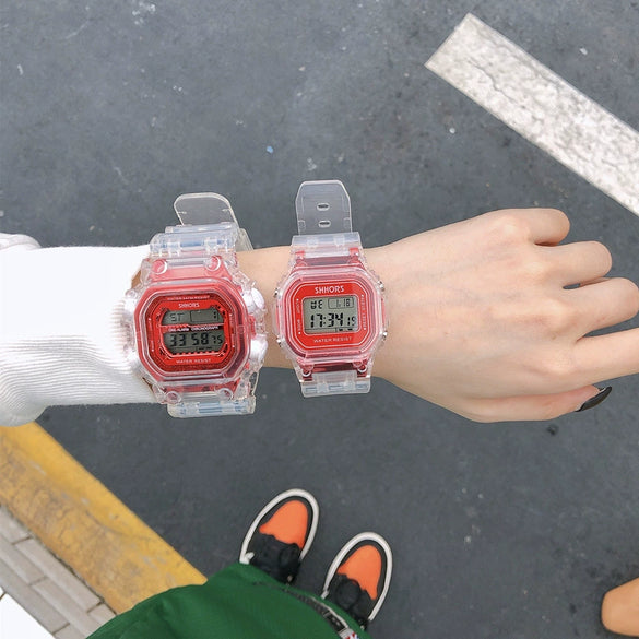 Couple's Electronic Watch Plastic Case Silicone Strap Square Dial Simple Fashionable