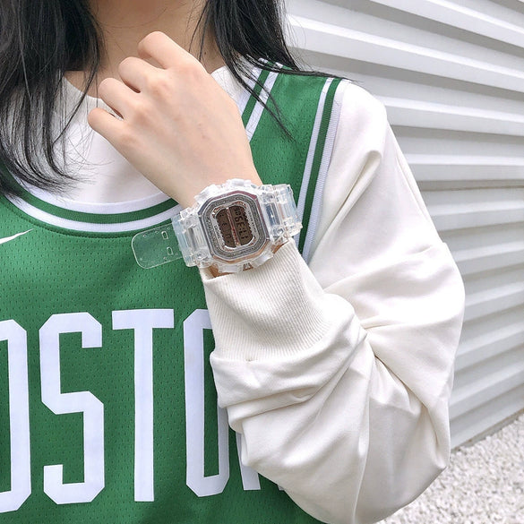 Couple's Electronic Watch Plastic Case Silicone Strap Square Dial Simple Fashionable