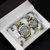 Couple's Fashion Alloy And Stainless Steel Round Dial Wristwatch Set With Gift Box