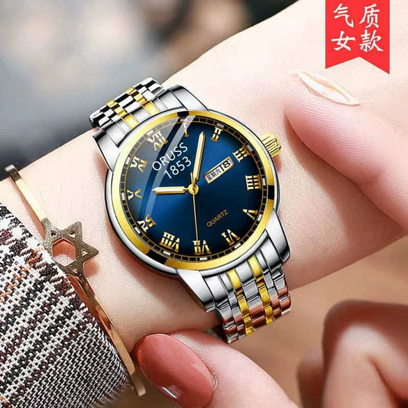 Couple's Leisure Quartz Watch With Alloy Case And Stainless Steel Strap