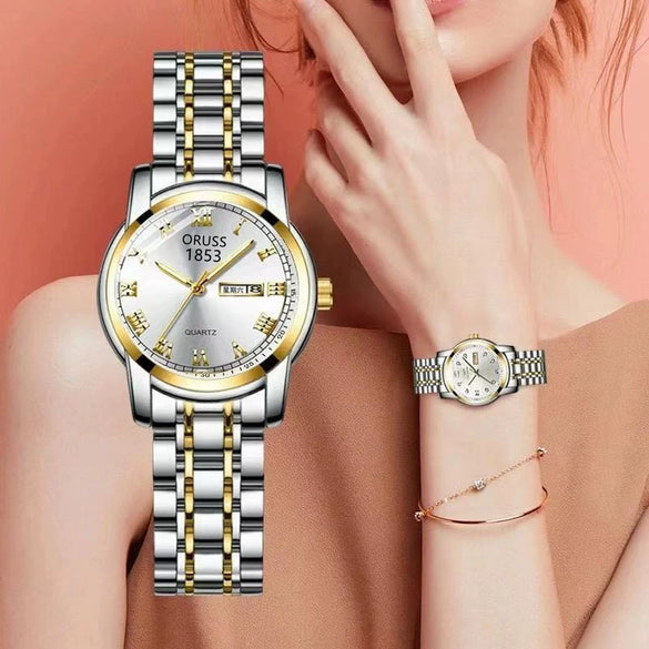 Couple's Leisure Quartz Watch With Alloy Case And Stainless Steel Strap