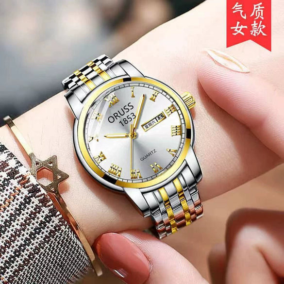 Couple's Leisure Quartz Watch With Alloy Case And Stainless Steel Strap