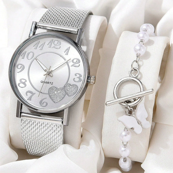 Couple's Leisure Style Alloy Watch With Round Dial