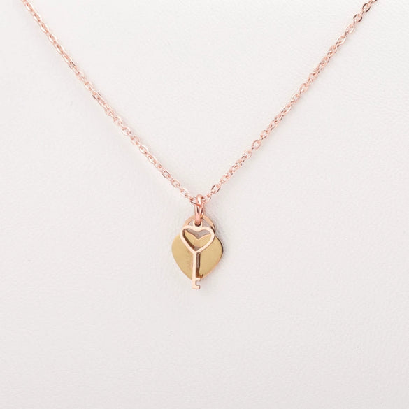 Couples Love Concentric Lock And Key Necklace Titanium Steel Heart Pattern Electroplating