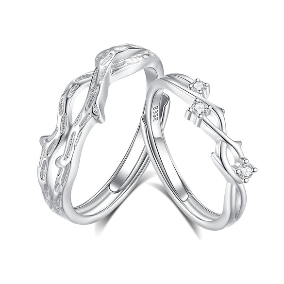 Couple's Niche Fashion Simple Opening Ring 225 Silver With Tree Vine And Flower Pattern Electroplated