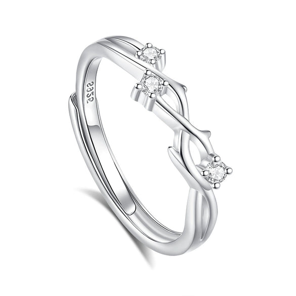Couple's Niche Fashion Simple Opening Ring 225 Silver With Tree Vine And Flower Pattern Electroplated