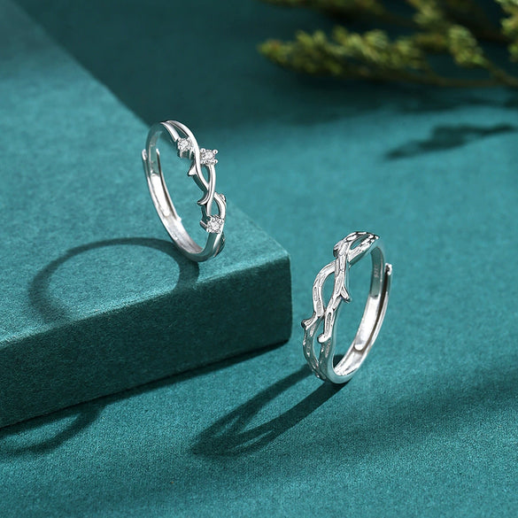 Couple's Niche Fashion Simple Opening Ring 225 Silver With Tree Vine And Flower Pattern Electroplated