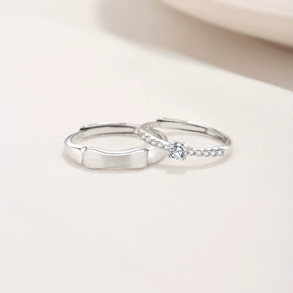 Couples Pair Ring S925 Silver Diamond Geometric Style