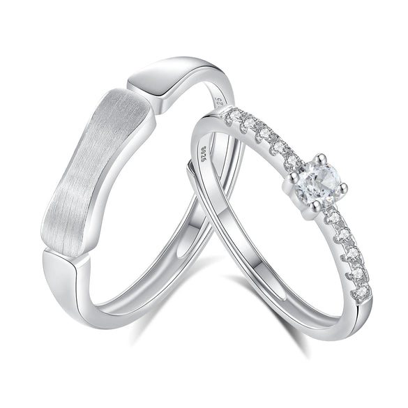 Couples Pair Ring S925 Silver Diamond Geometric Style