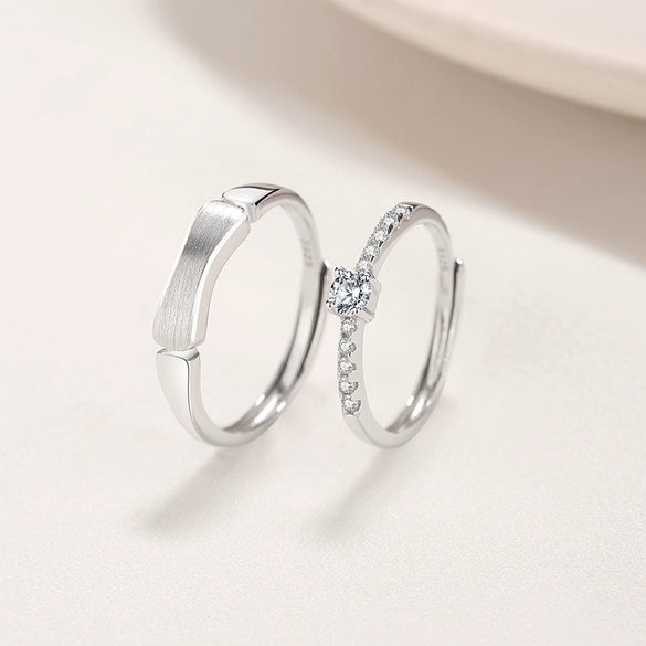 Couples Pair Ring S925 Silver Diamond Geometric Style