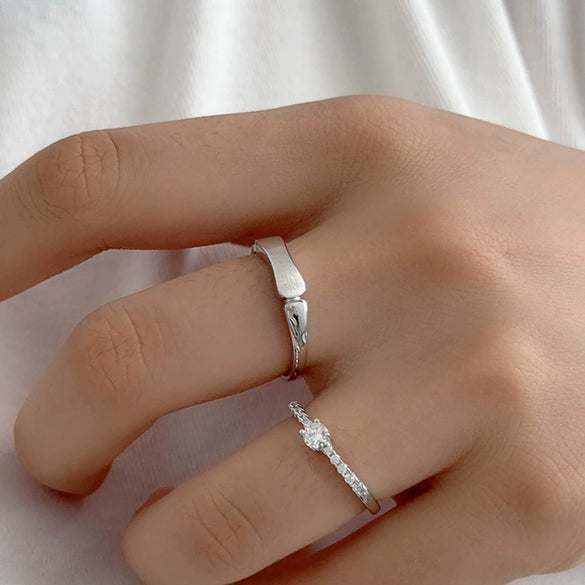 Couples Pair Ring S925 Silver Diamond Geometric Style