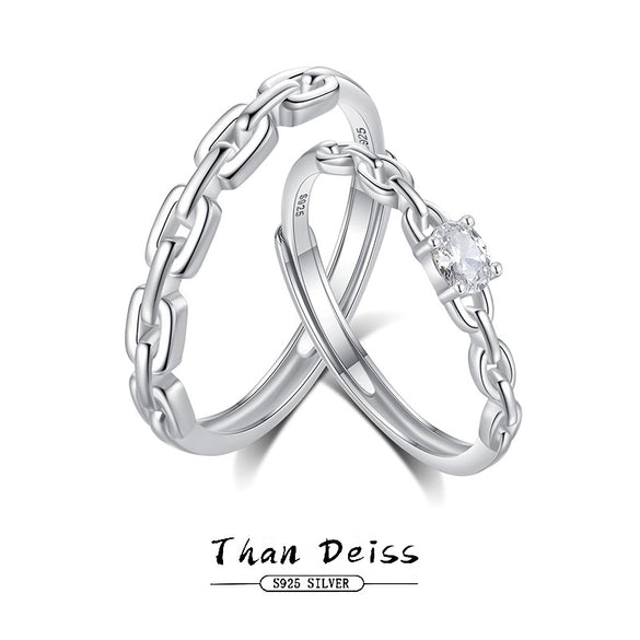 Couple's Pair Ring S925 Silver Niche Light Luxury Versatile Adjustable Ring With Diamond Design