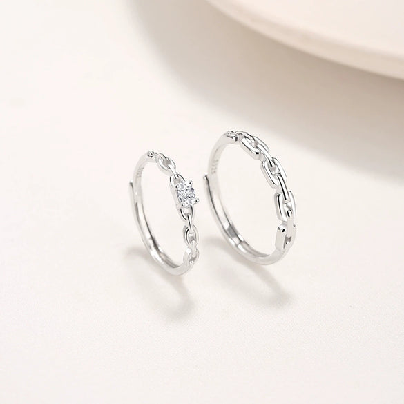 Couple's Pair Ring S925 Silver Niche Light Luxury Versatile Adjustable Ring With Diamond Design