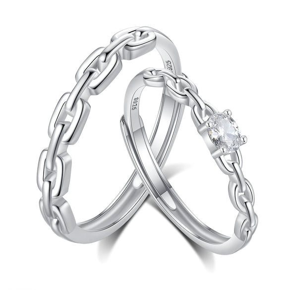 Couple's Pair Ring S925 Silver Niche Light Luxury Versatile Adjustable Ring With Diamond Design