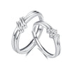 Couple's Pair S925 Sterling Silver Twin Knot Opening Ring Geometric Diamond Fashion Jewelry