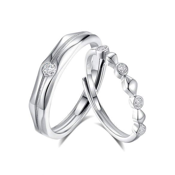 Couple's Ring S925 Silver Niche Light Luxury Fashion Zircon Diamond Geometric Electroplated