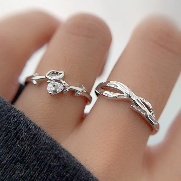 Couple's Ring 925 Silver Niche Design Mori Style Electroplated Opening Ring Jewelry