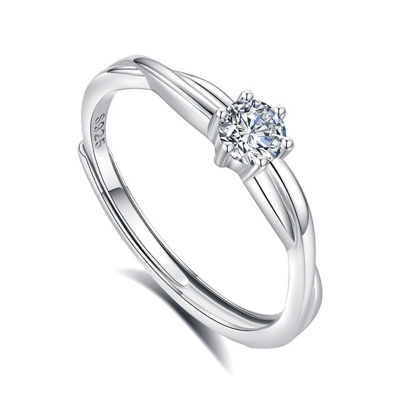 Couple's Ring 925 Silver Twin Knot Geometric Style Diamond Design